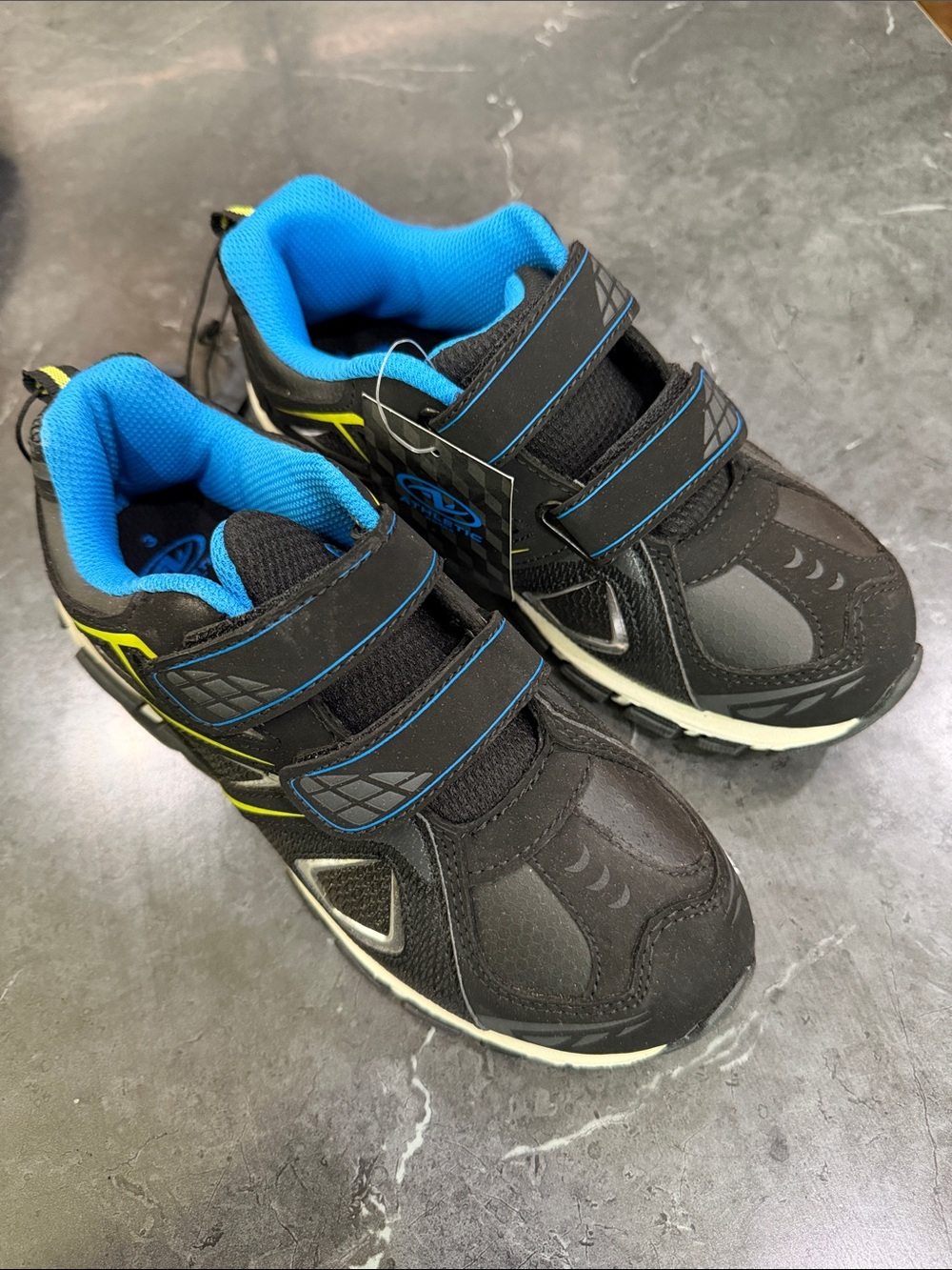 Athletic Works Black Sneakers with Blue Lining and Yellow Accents